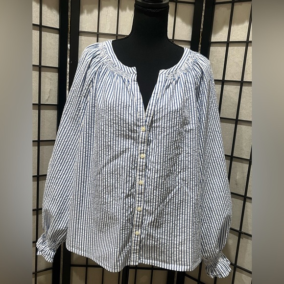GAP Classic Blue and White Striped PEASANT BLOUSE, WOMEN SIZE XL - Picture 10 of 11